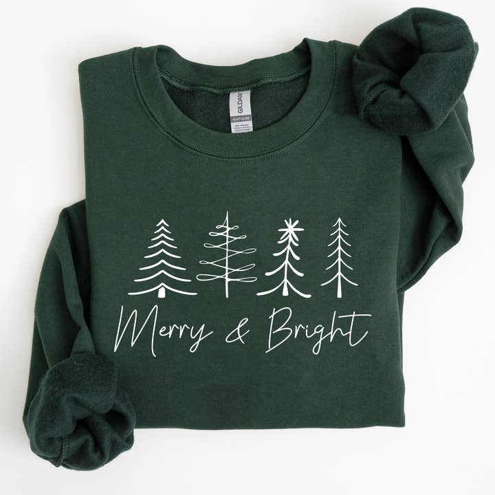 Merry and Bright, Christmas, Minimalist, Xmas Sweatshirt for wholesale by Refinery Number One LLC