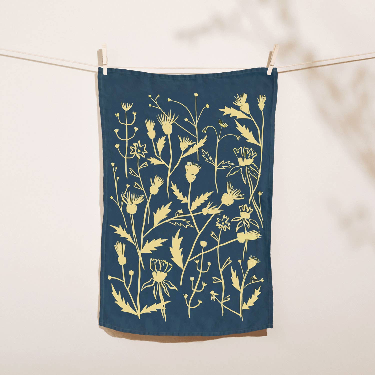 Elana Gabrielle - Wholesale Tea Towel - Wild Weeds Linen Tea Towel - Indigo Wildflower Design0