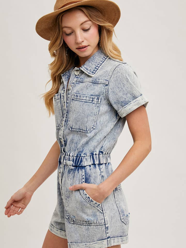 Bluivy – Romper - Mulher por atacado – CASACÃO DE MANGA CURTA EM JEANS LAVADO5