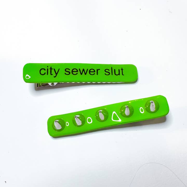 Night Moves Atelier - Wholesale Hair Clip - Women's - Charli XCX Brat Green Punk Studded Polymer Clay Hair Clip