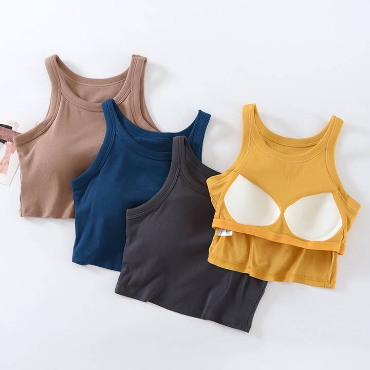 HIDDENBRAND - Wholesale Tank Top - Women's - basic daily regular built-in bra cropped tank top