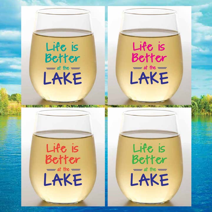 Wine-Oh! - Wholesale Wine Glass - LIFE IS BETTER AT THE LAKE Tritan Unbreakable Wine Tumblers