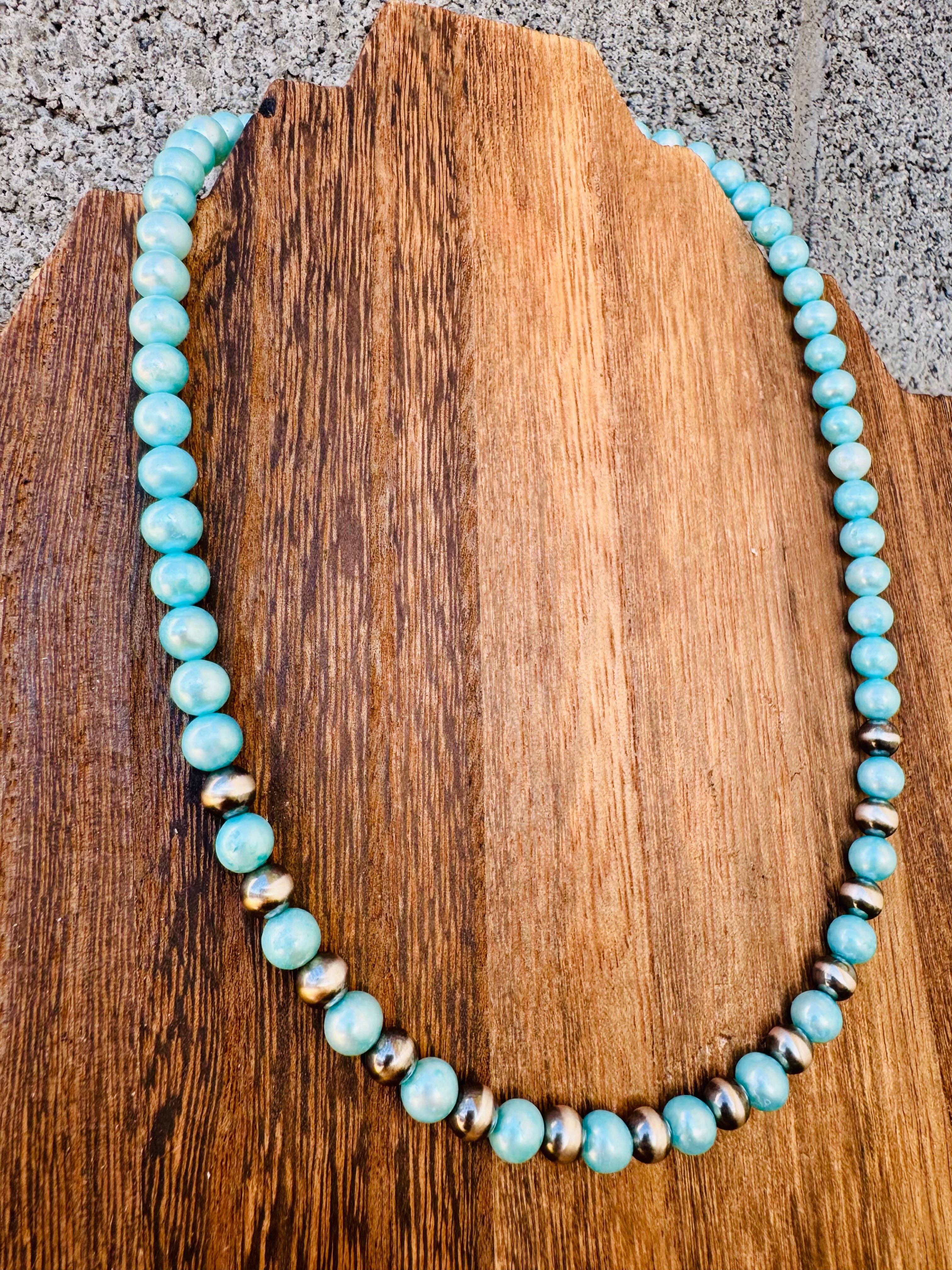 Wild Hancock Creations - Vente Collier de perles - Perles Navajo de 6 mm avec perles d'eau douce turquoise4