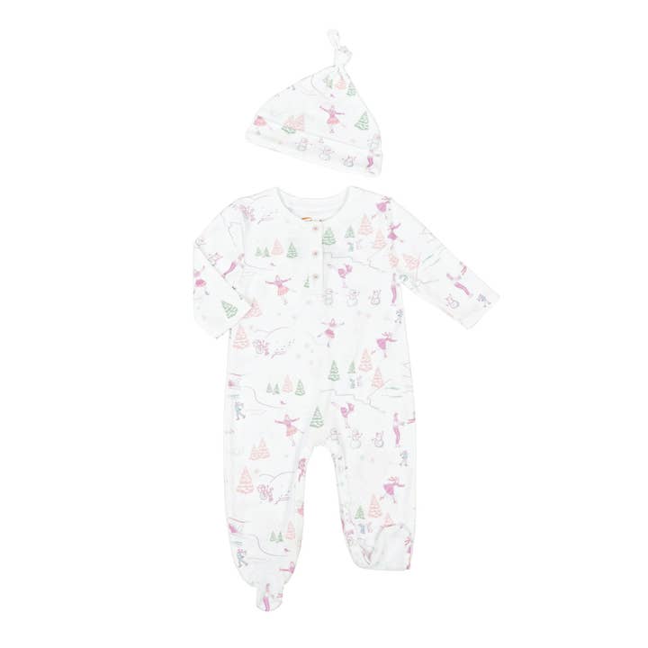 Pink Ice-skating & Snowmen Pima Baby Onesie+ hat Pima cotton for wholesale by Petidoux