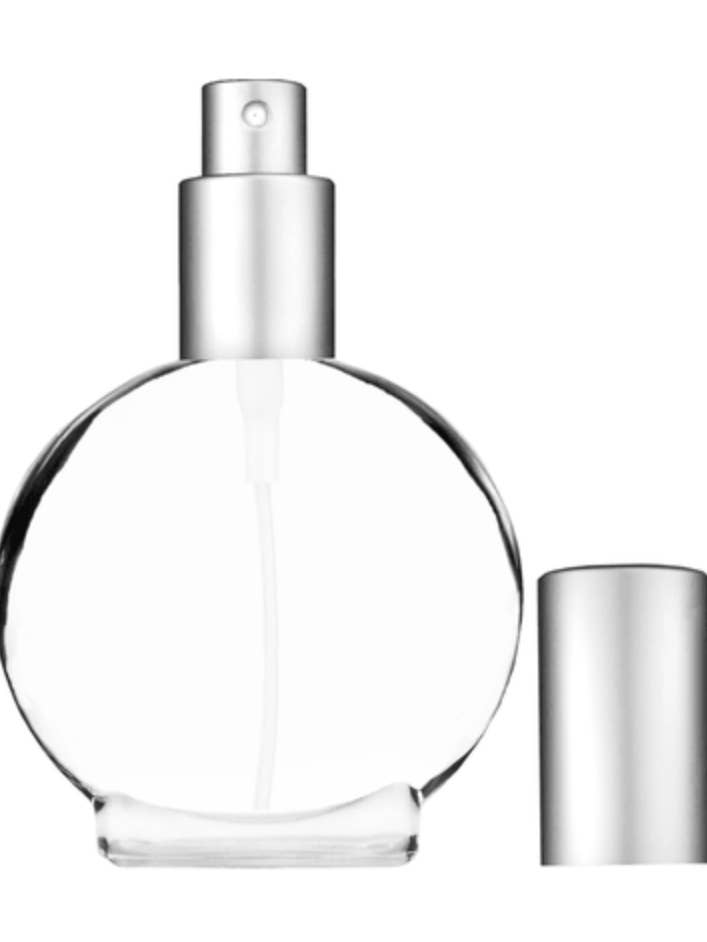 Clear Circle Glass Bottle - 50ml (Multiple Sprayer Colors) for wholesale by Best Bottles