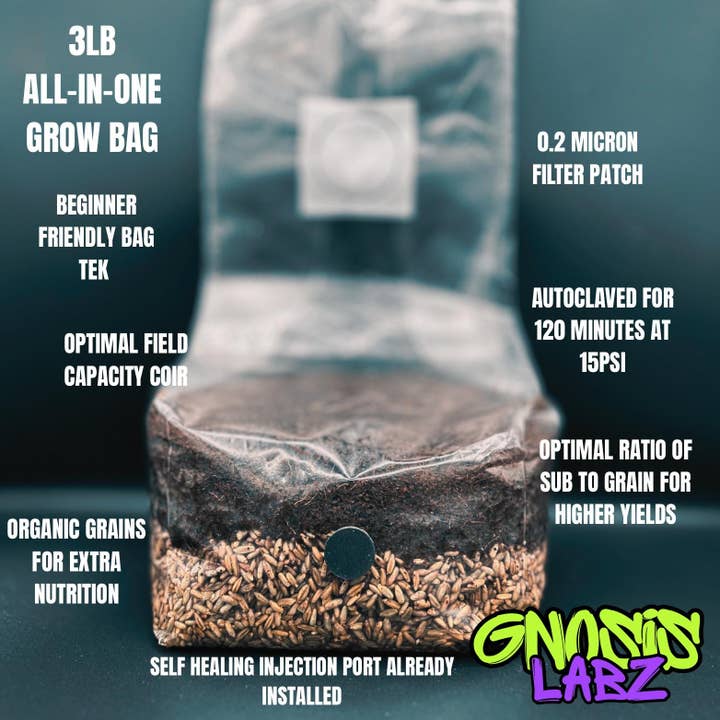 Gnosis Labz - Wholesale DIY Craft Kit - One Dozen All in One Mushroom Grow Kit Bags (3lbs) with Injection Port and Filter Patch!1