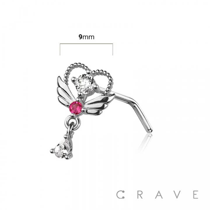 CRAVE - Vente Anneau de nez - CLOU NASAL EN FORME DE L EN ACIER CHIRURGICAL 316L ROUGE EN FORME DE CŒUR AILÉ3