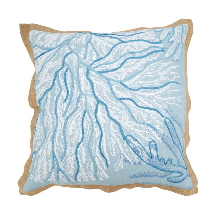 Blue Coral Breeze Sea Fan Throw Pillow for wholesale on Faire