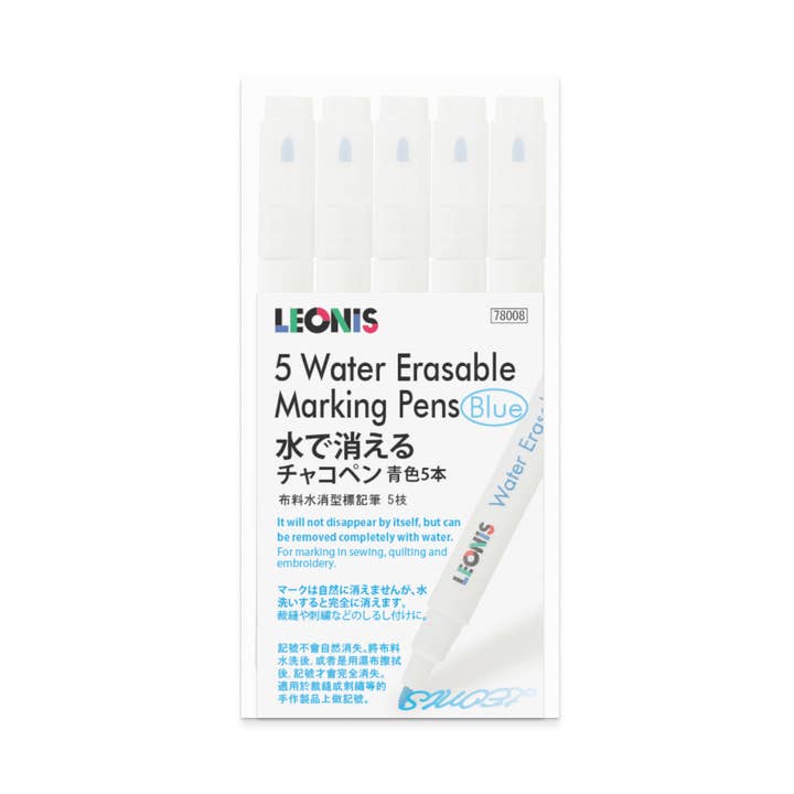 Water Erasable Fabric Marking Pen Blue 5 Count Pack for wholesale by LEONIS SHIRTS & FAVORITES