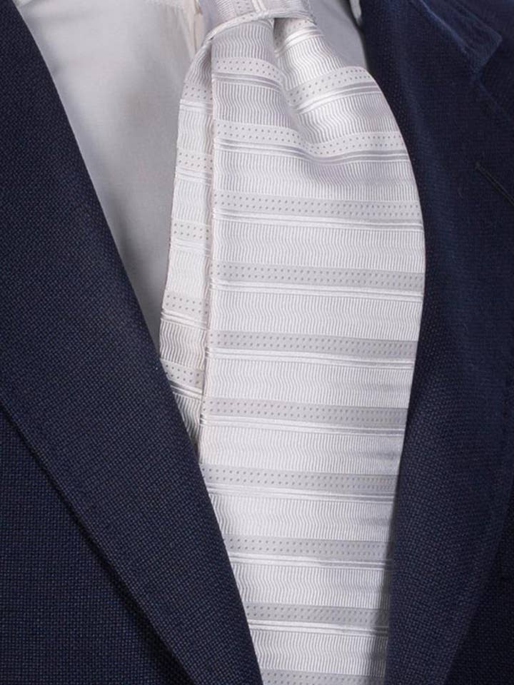 Gravata de Cerimónia de Seda Branca Risca Horizontal Tom sobre Tom Cinza CY2294 por atacado de Graffeo Cravatte