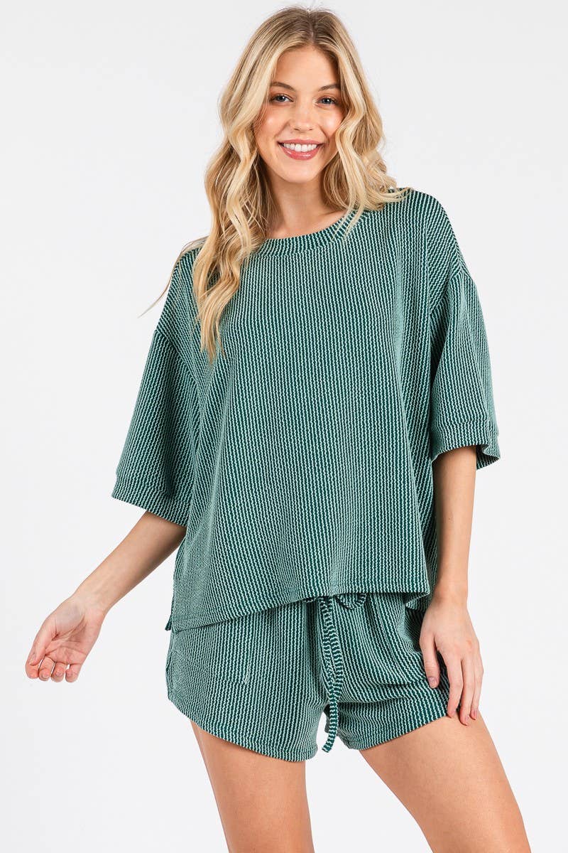 Sewn and Seen - Wholesale Lounge Set - Women's - RIBBED ROUND NECK TOP AND SHORTS SET31