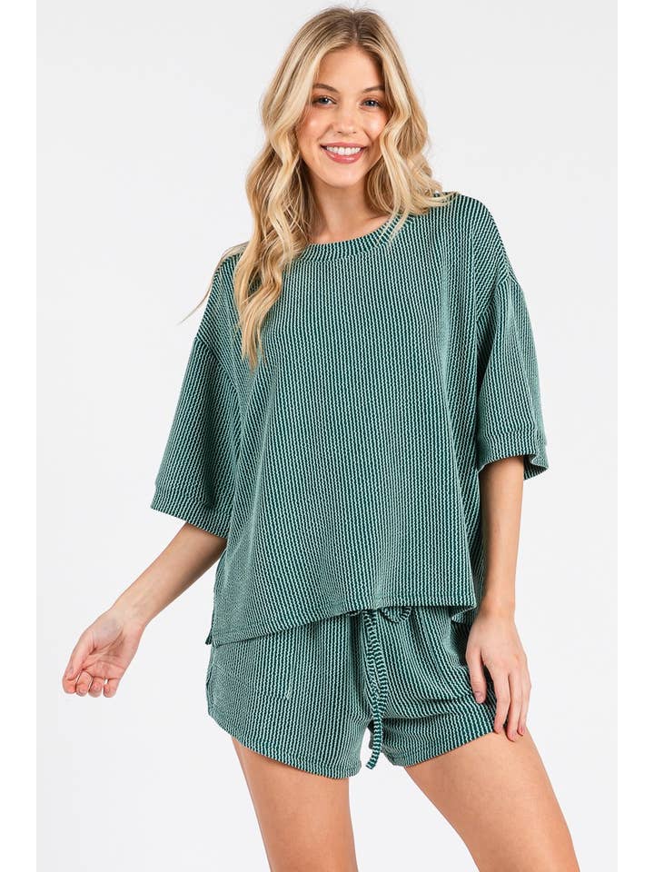 Sewn and Seen - Wholesale Lounge Set - Women's - RIBBED ROUND NECK TOP AND SHORTS SET31