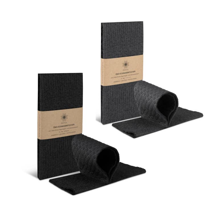 Set of eco sponge cloths, set of 4, black & anthracite, compost for wholesale by PROTEA