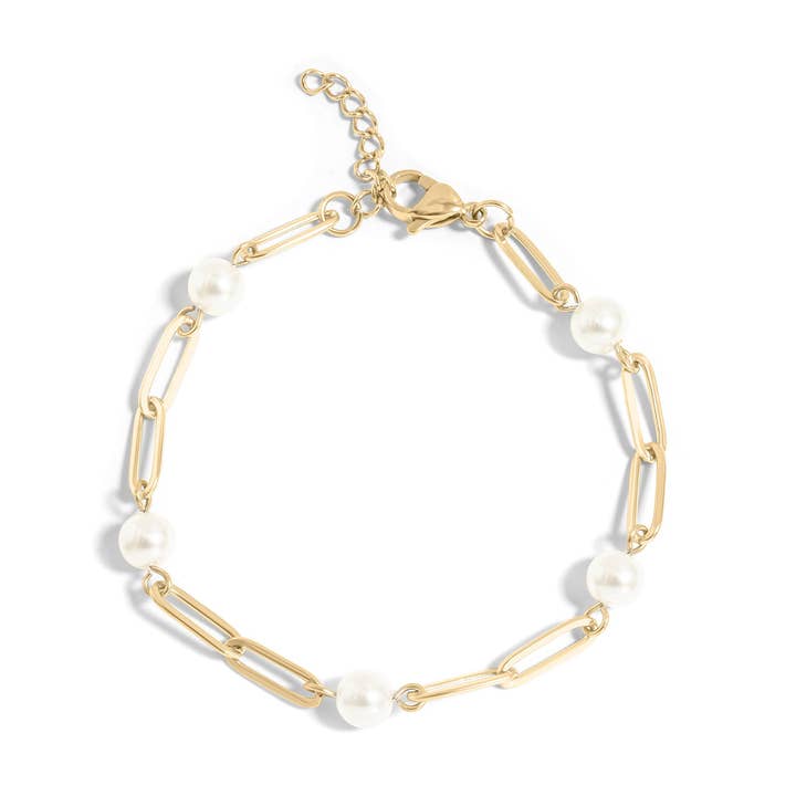 Bracelet chaîne en papier avec perles et acier PVD or 18K pour la vente par WJW
