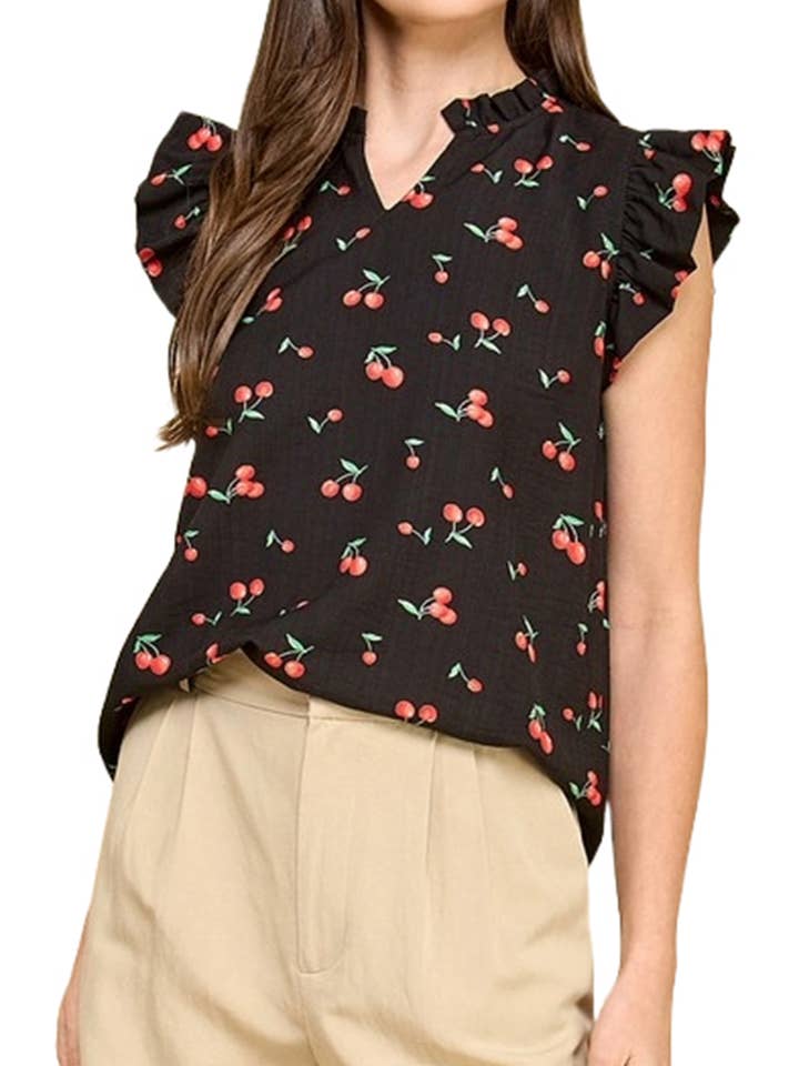 Körsbärsmönstrad topp för wholesale av Vanilla Monkey