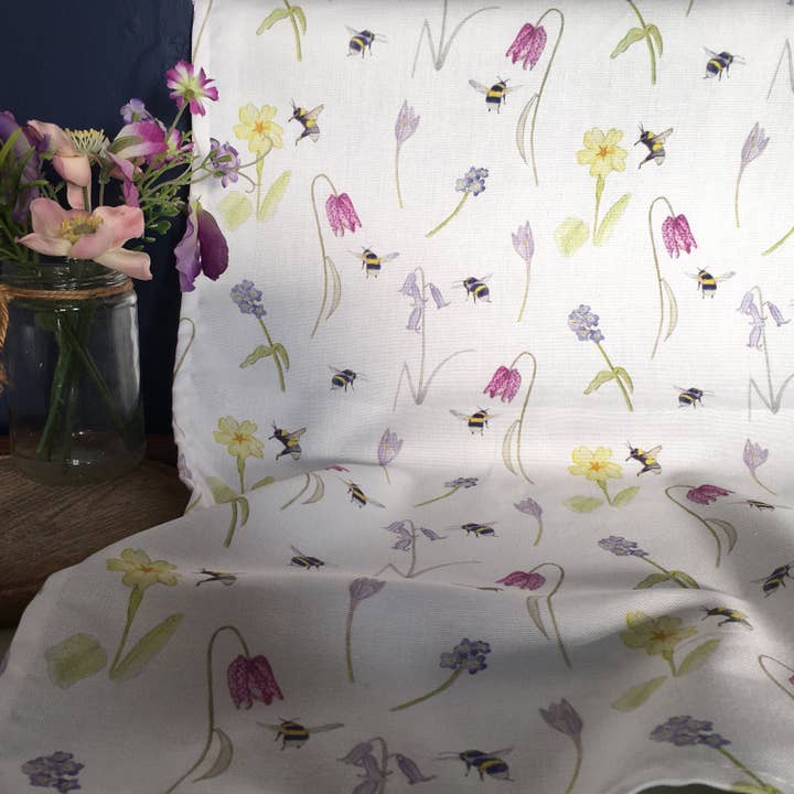 Bee and Spring Flowers Tea Towel for wholesale by Littlebirdy Designs