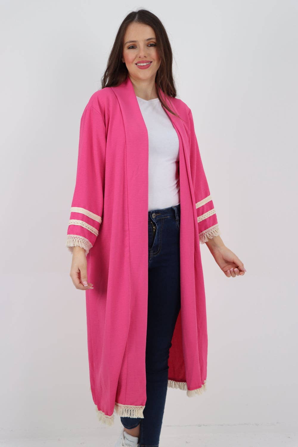Miss Bold - Vente Cardigan – femme - Cardigan long à manches longues avec franges, ouverture devant, Made in Italy17