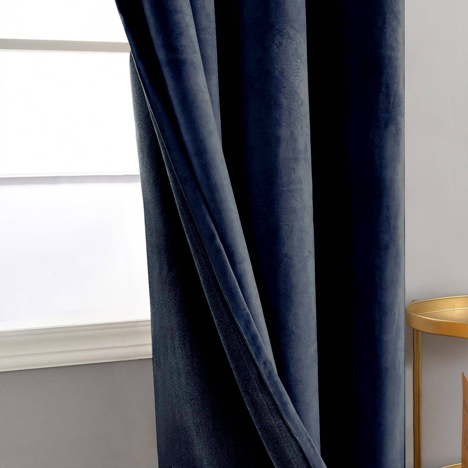 Happy Homewares – wholesale Curtain – Midnight Blue Velvet Blackout Eyelet Curtains - 46x54 Inch Drop - Pair1