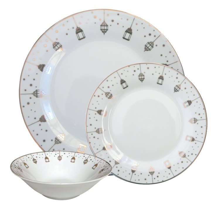 Lantern Forgyldt - 18pc Dinner Set - Keramisk Porcelæn Kina for engroshandel hos Peacock Supplies