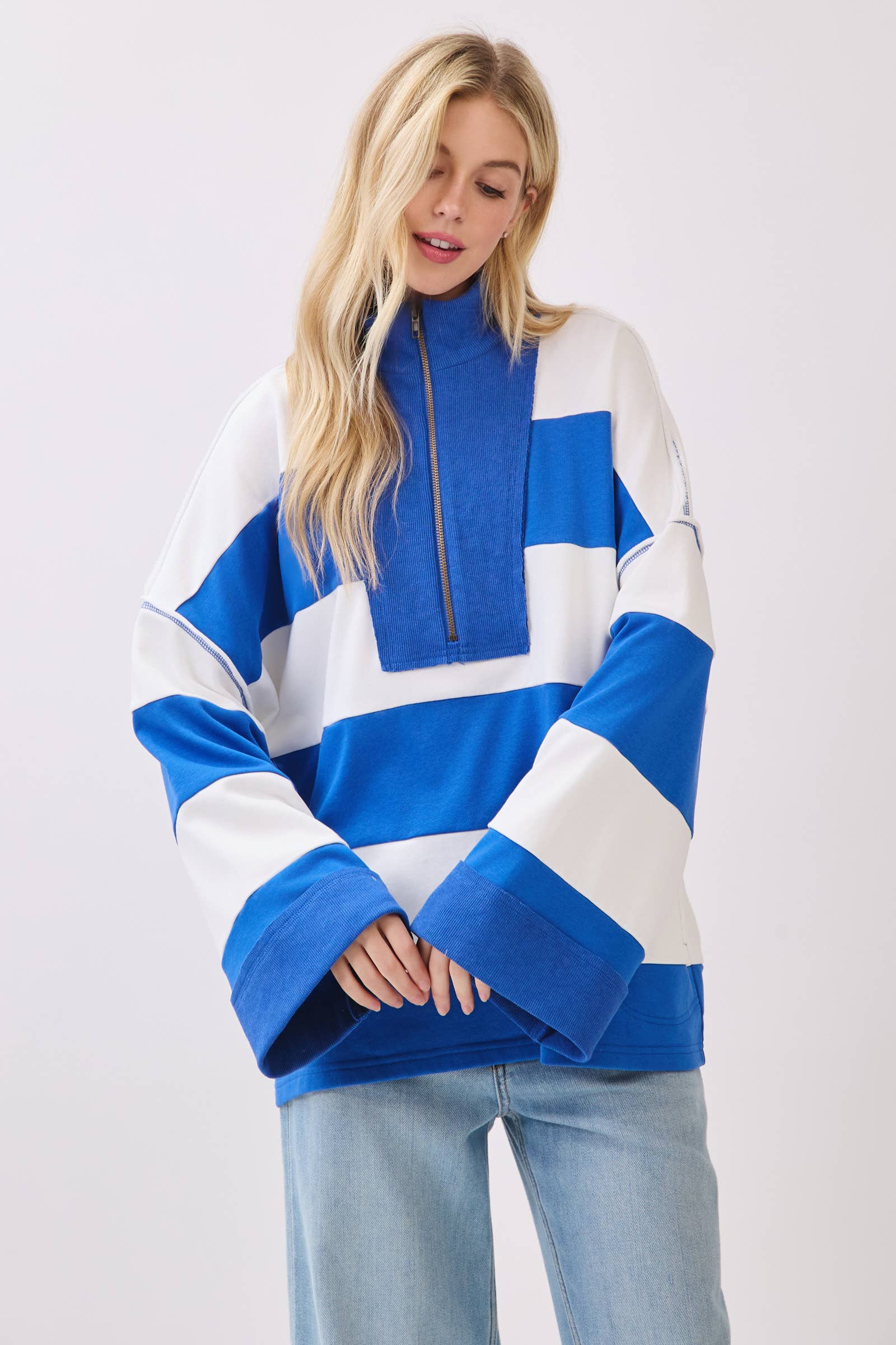 Sewn and Seen - Vente Sweat-shirt – femme - Pull à fermeture éclair rayé12