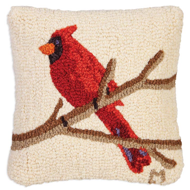 Chandler 4 Corners - Wholesale Decoratief kussen - Kardinaal op witte wollen plaid/sierkussen