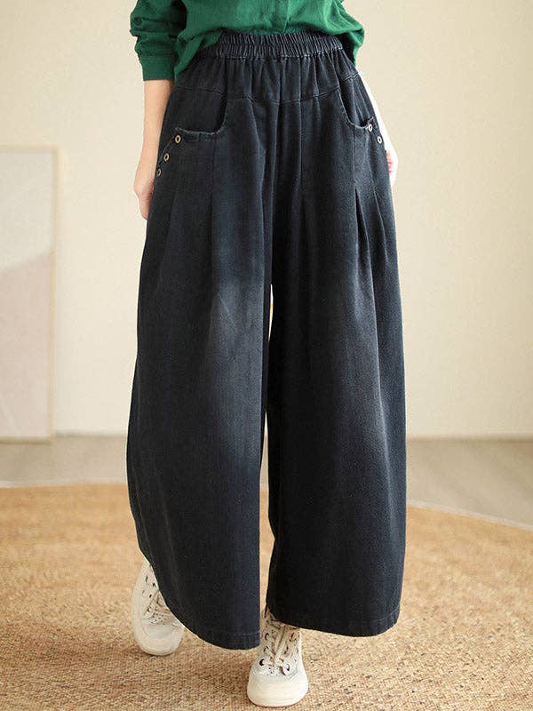 VividLux - Wholesale Jeans - Women's - Loose Wide Pants Elasticity Pleated Flared Trousers Jean Pants Bottoms