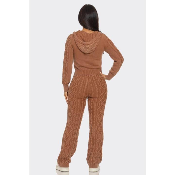 LOVE SENSE - Wholesale Lounge Set - Women's - Mineral Wash Pants Set Cable Knit Pure Cotton8