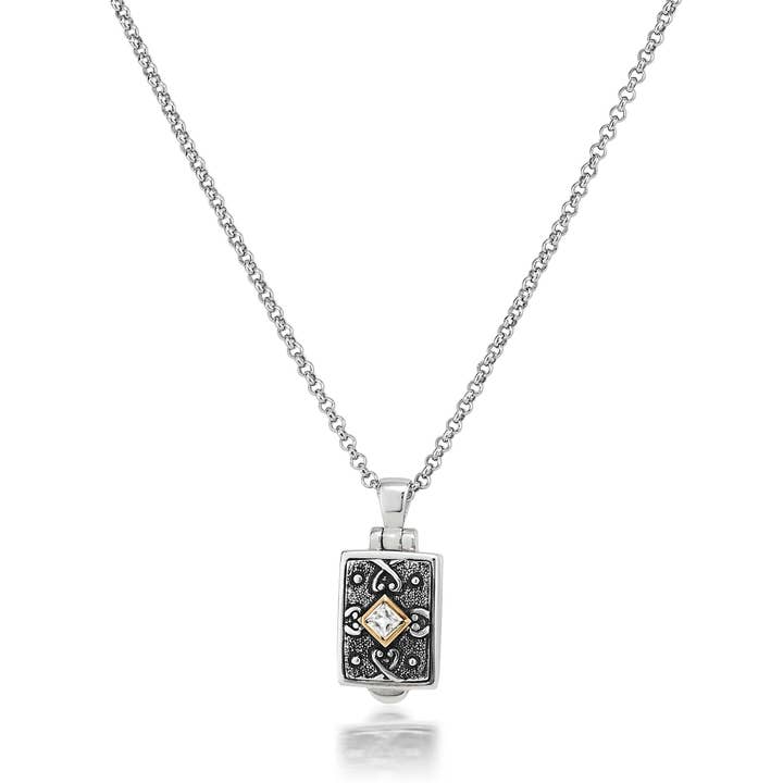 Kleines rechteckiges Medaillon aus weißem Topas und 14-karätigem Gold für den Großhandel von Anatoli Jewelry