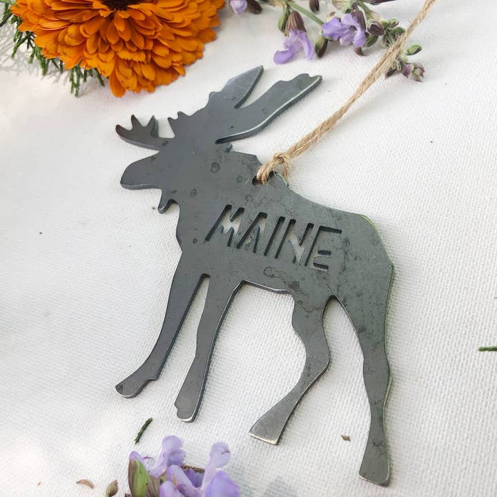 Maine Moose Ornament made from Raw US Steel for wholesale by BE Creations & Designs, Inc.