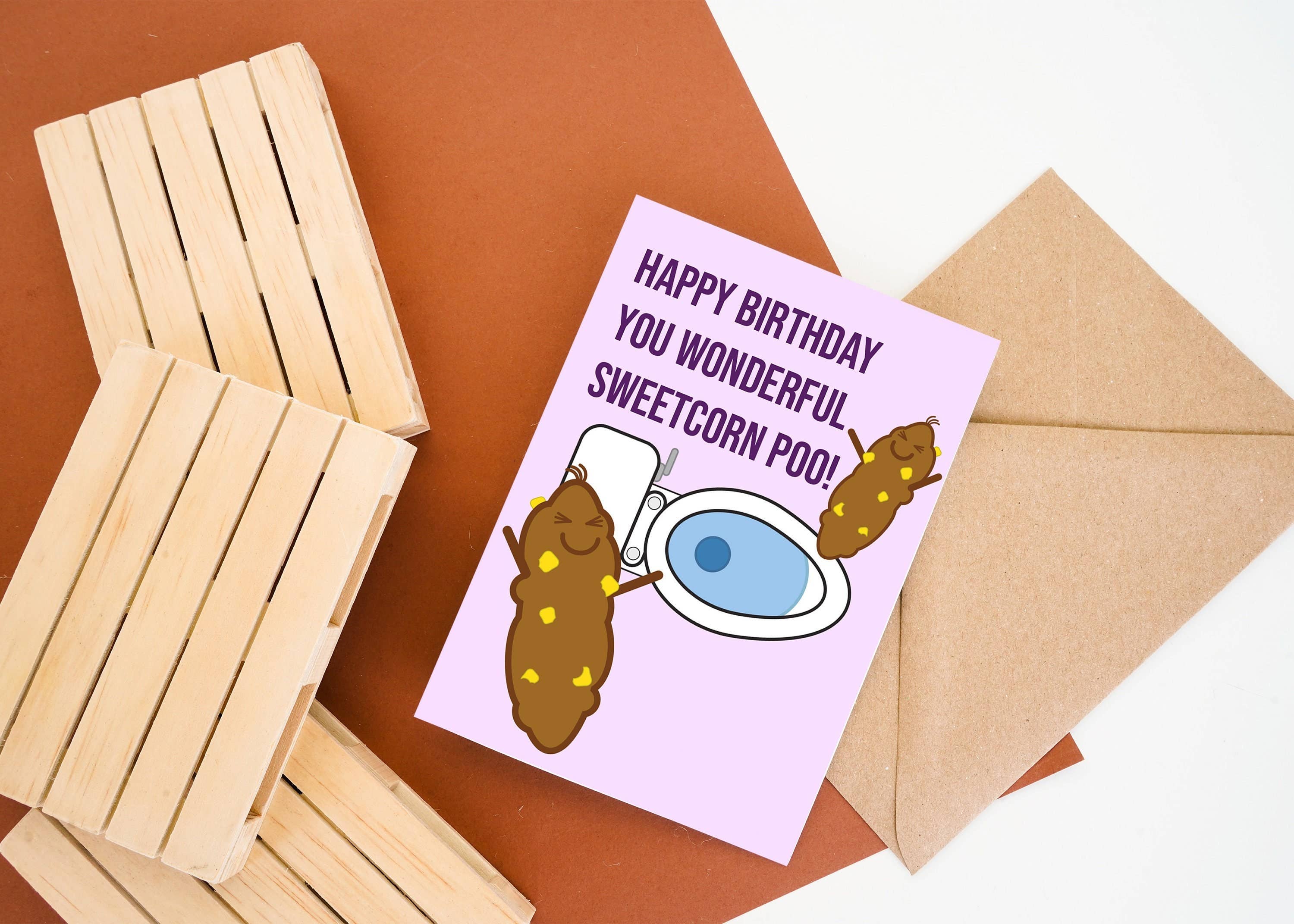 KDW Creatives – wholesale Birthday card – Happy Birthday Sweetcorn Poo Greeting Card Recycled Card Humour Cards Quirky Poop Design2