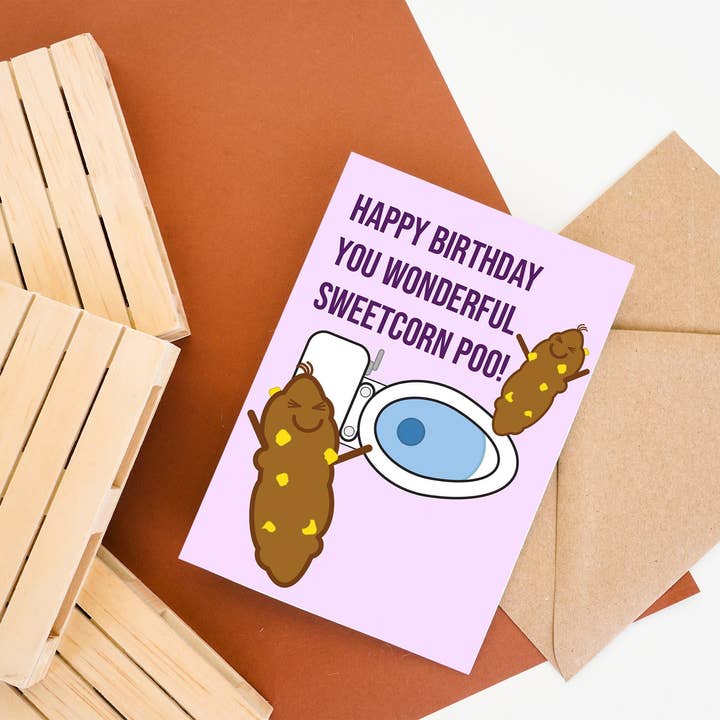 KDW Creatives – wholesale Birthday card – Happy Birthday Sweetcorn Poo Greeting Card Recycled Card Humour Cards Quirky Poop Design2