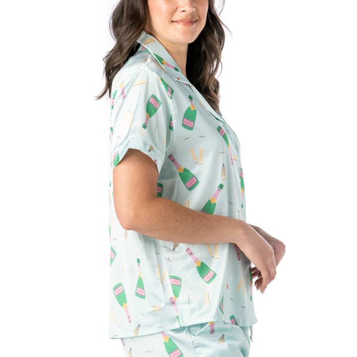 DM Merchandising - Wholesale Sleepwear Top - Women's - Hello Mello Boots & Bubbles Satin Pajama Top Open Stock1