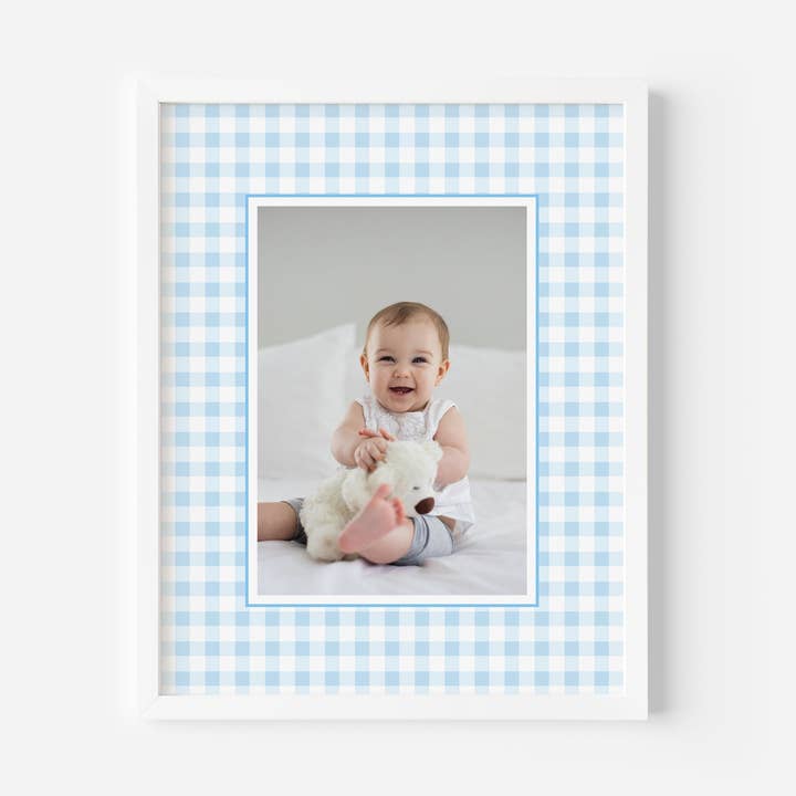 Blue Gingham Photo Mat for wholesale by Mat & Ink