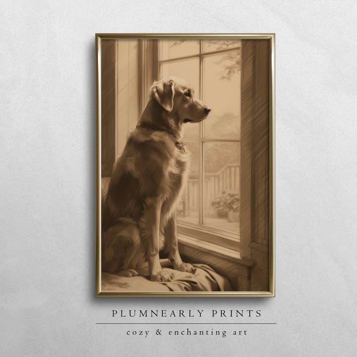 Golden Retriever Dog Charcoal Drawing Art Print Poster 7 for wholesale by Plumnearly Prints