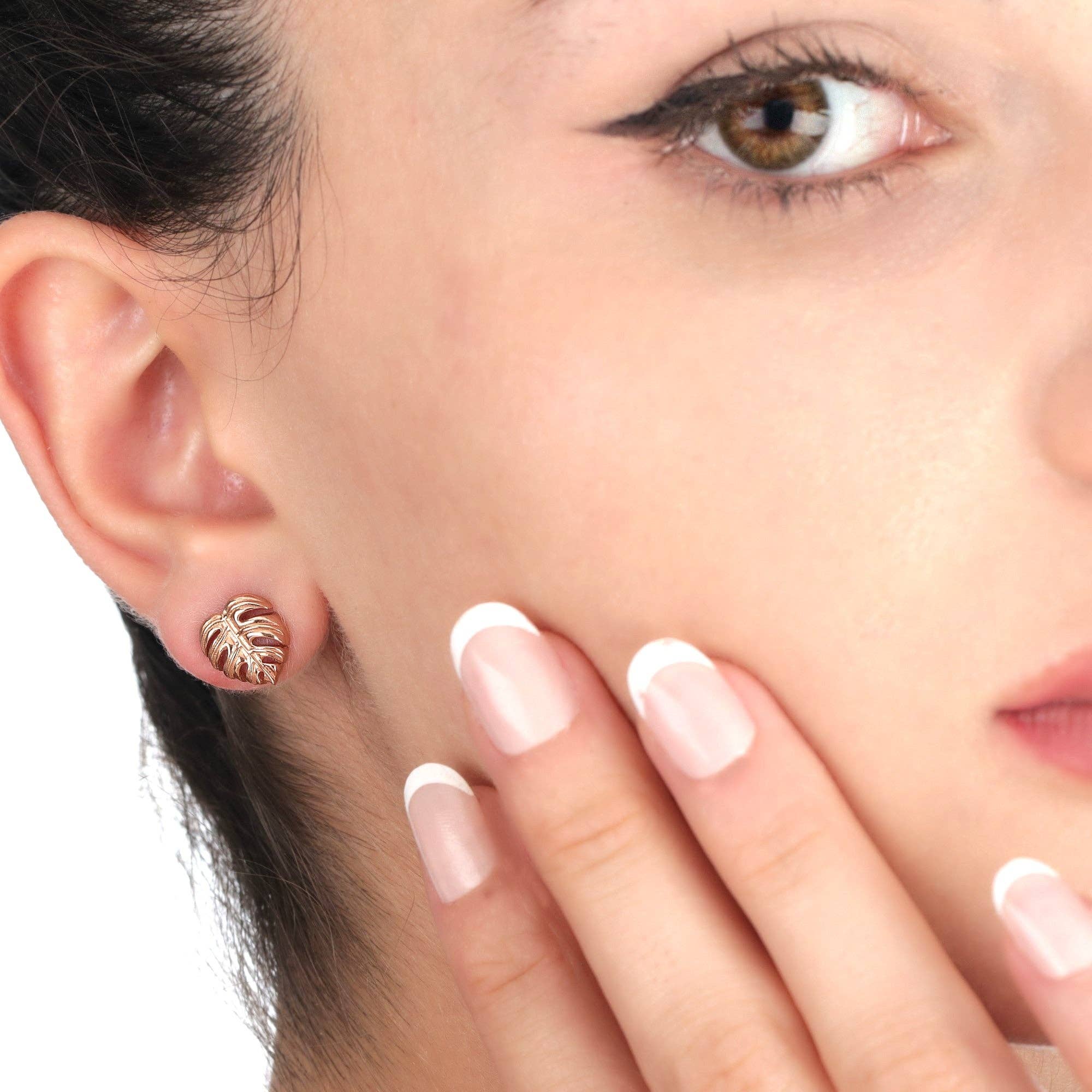MadamLili - Wholesale Stud/Post Earrings - Monstera Leaf Earrings - 925 Sterling Rose Gold Plated - Exotic Leaves Jewelry - OHR925-894