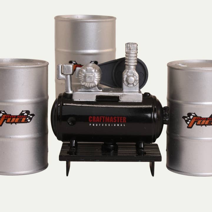 Meyer Imports - Wholesale Decorative Tabletop Object - Air Compressor & Barrel Set - 4 pieces - 1:24 Scale3