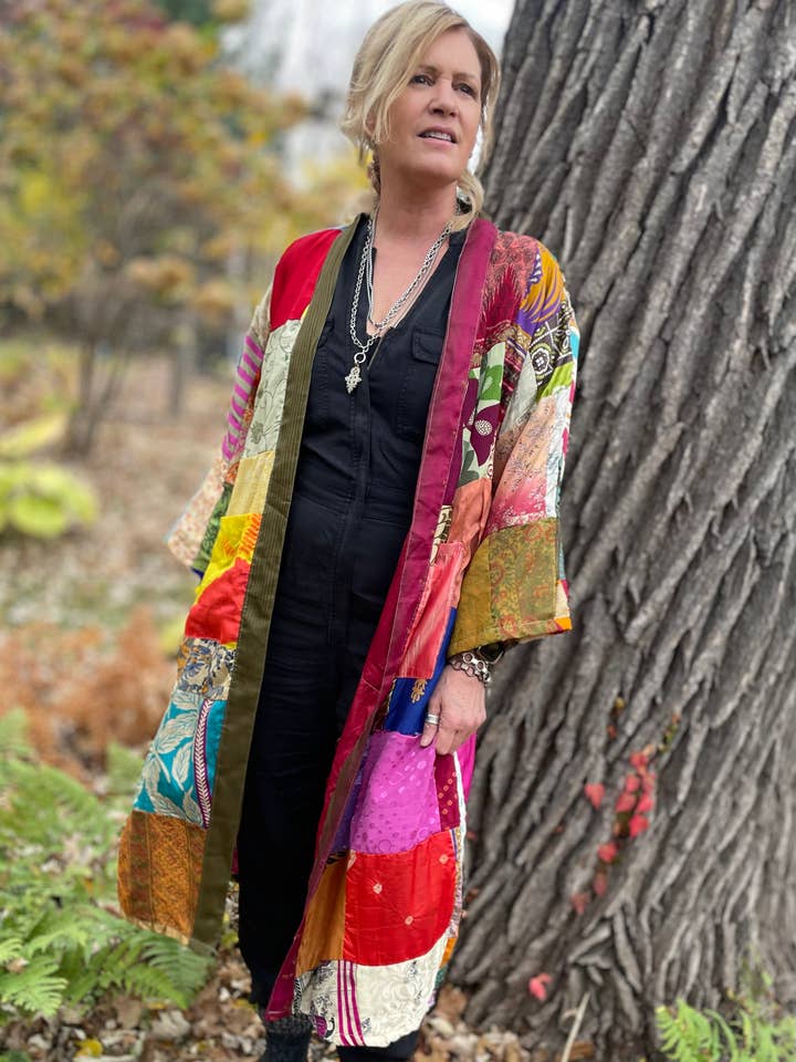 Bohemian Grace - Wholesale Robe - Women's - Vivian Silk Sari Kimono Robe.
