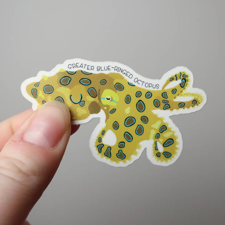Autocollant en vinyle étanche Pieuvre à anneaux bleus plus grande pour la vente par Beehive 95 Designs