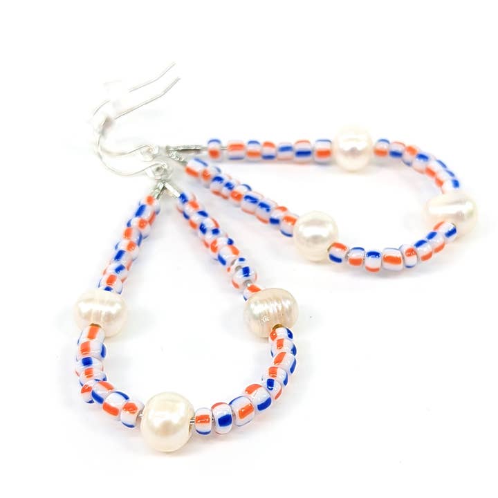 Black Ginger – wholesale Hoop earrings – Seed and Pearl Bead Hoop Earrings - Lilac