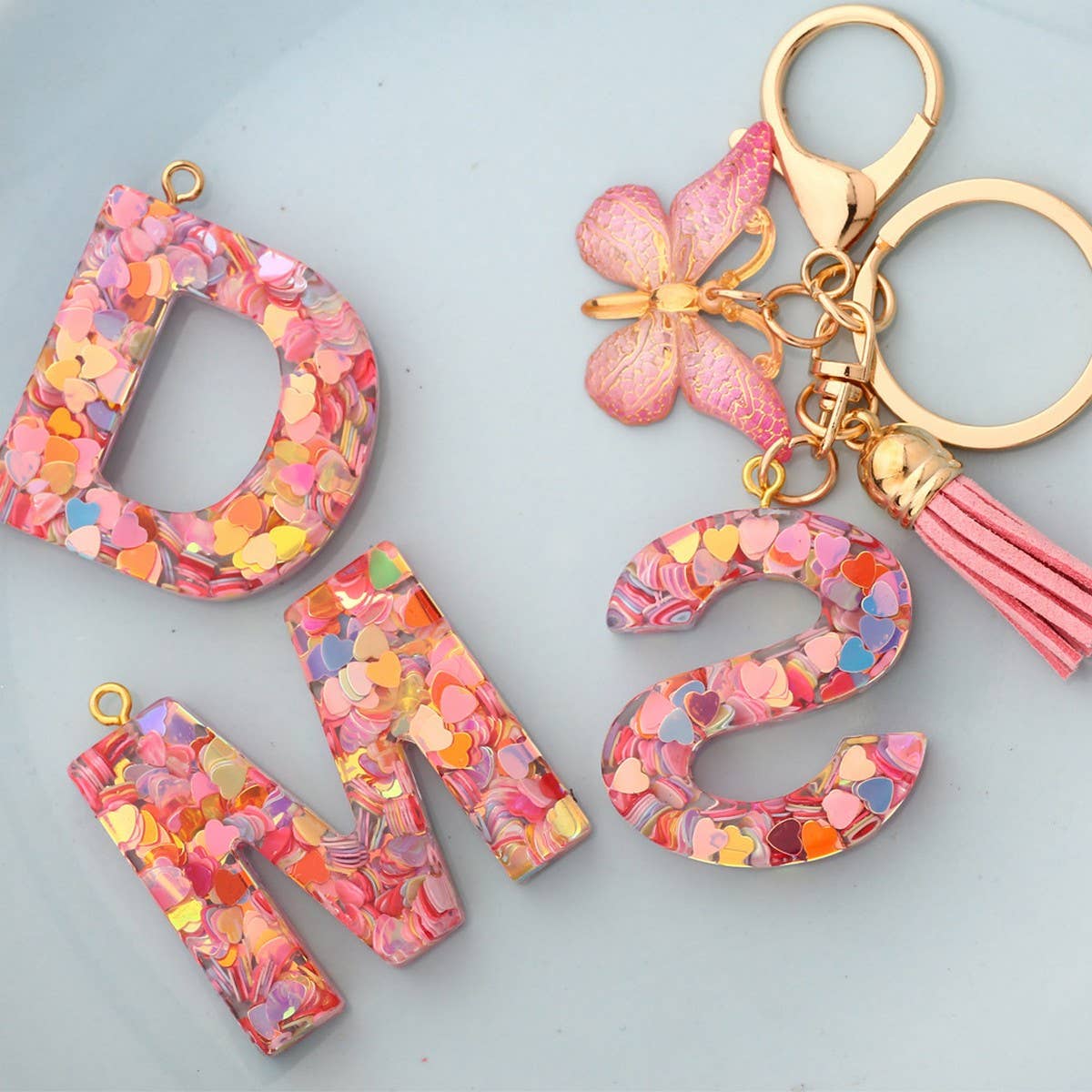 ACCITY - Wholesale Keychain - Women's - Glitter Resin Letter Butterfly Keychain_CWMM686627