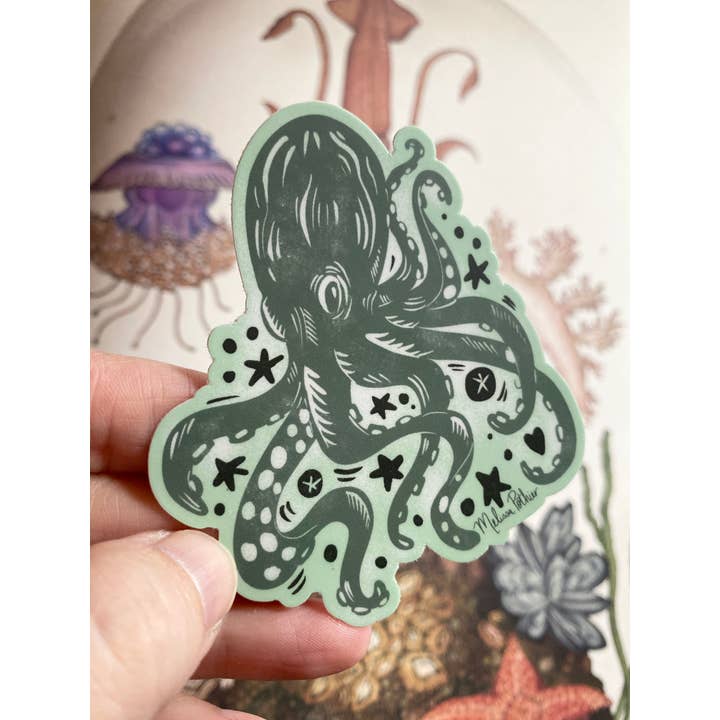 Melissa Pothier Art - Wholesale Sticker - Octopus Sticker, Sea Creature, Beach Shop, Coastal, Seaside