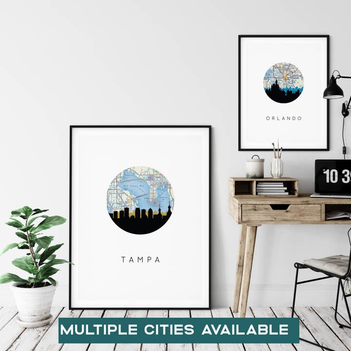 Florida City Skyline Art Print - Multiple Cities Available for wholesale by Paperfinch Design