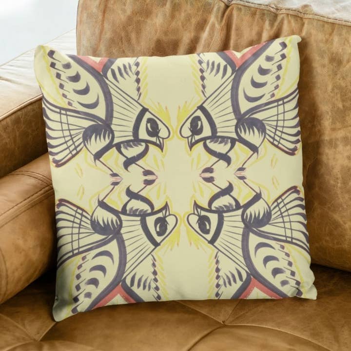 Cuscino Tata Birds - Giallo limone per la vendita all'ingrosso da parte di symbolika