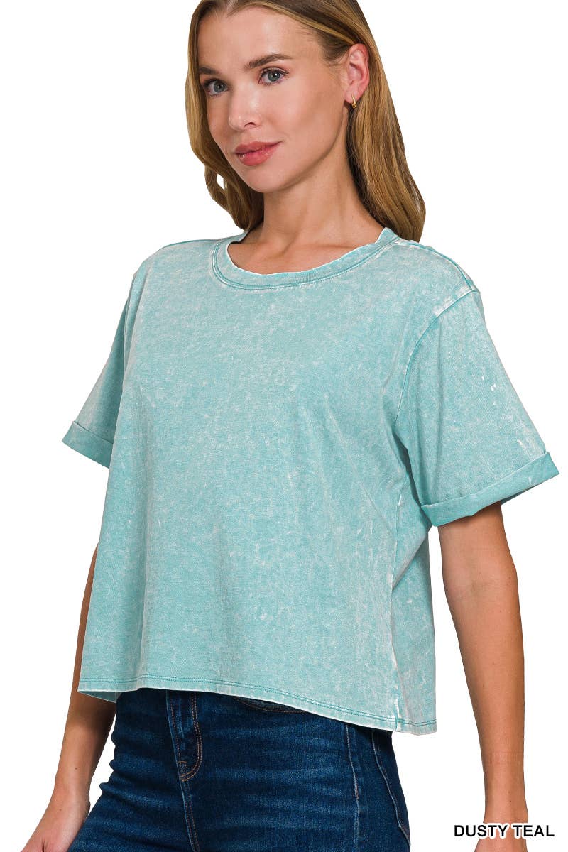 42POPS - Wholesale Knit Top - Women's - `.Washed Crew Neck Crop TShirt19