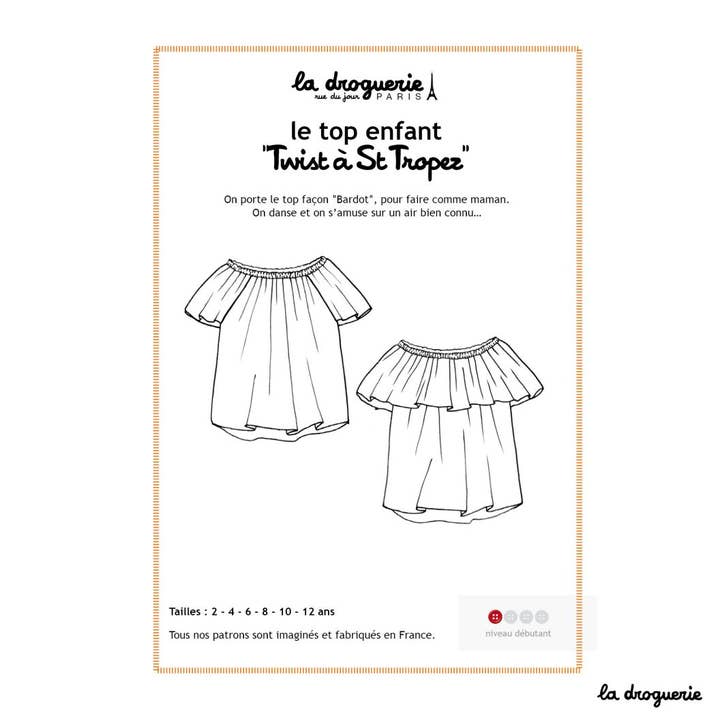 Cartamodello del top per bambini "Twist a St Tropez" per la vendita all'ingrosso da parte di LA DROGUERIE