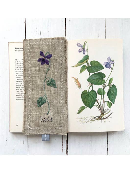 Violet Flower Embroidered Bookmark for wholesale by Sarah Becvar Design