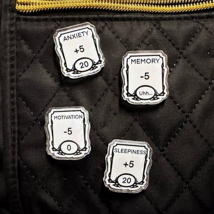 We Geek Together - Wholesale Lapel Pin/Button - RPG Acrylic Pins: Anxiety, Sleepiness, Memory, Motivation3