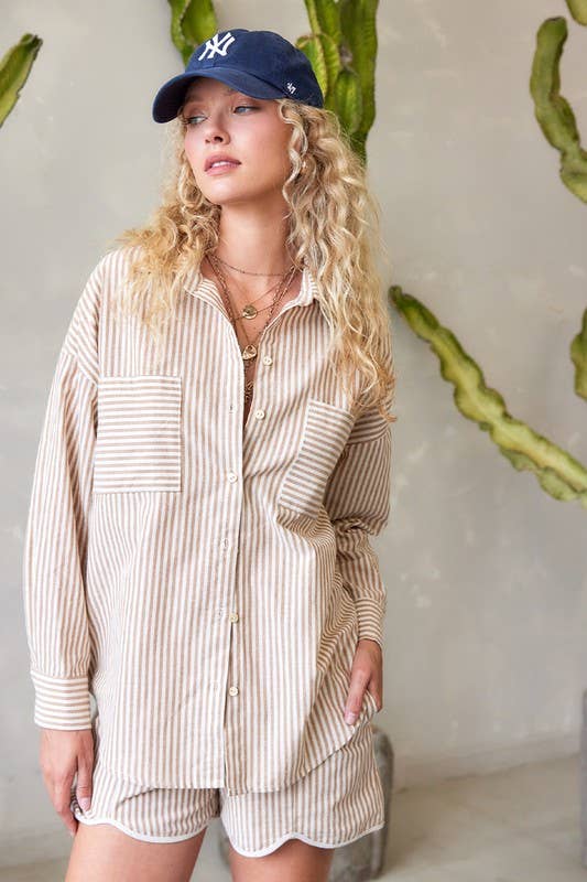 ILLA ILLA - Wholesale Button Down Shirt - Women's - Striped Cotton Shirt Top3