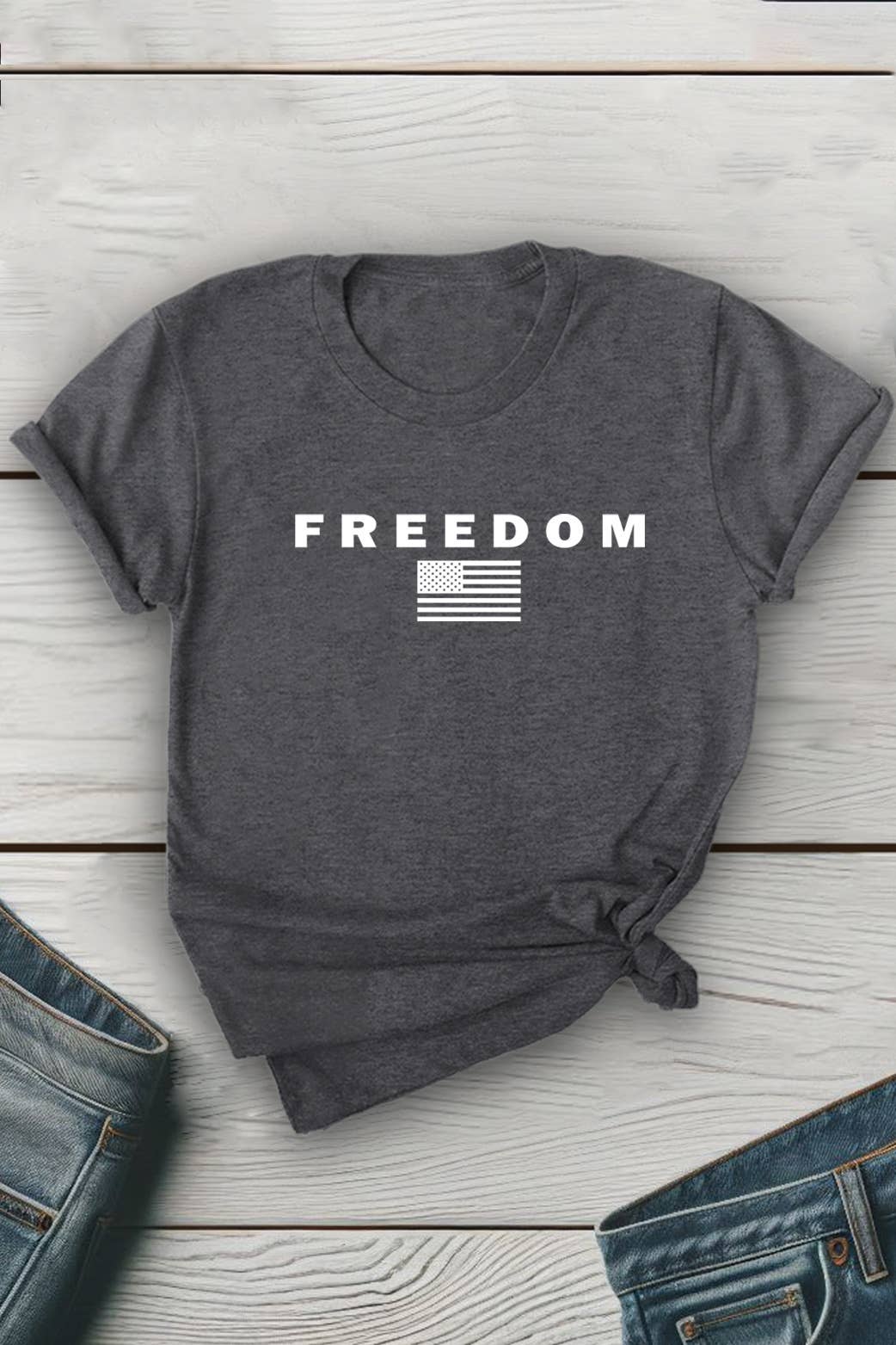 Top Avenue - Wholesale T-Shirt (Graphic) - Unisex - Freedom Flag Unisex Round Neck Tee5