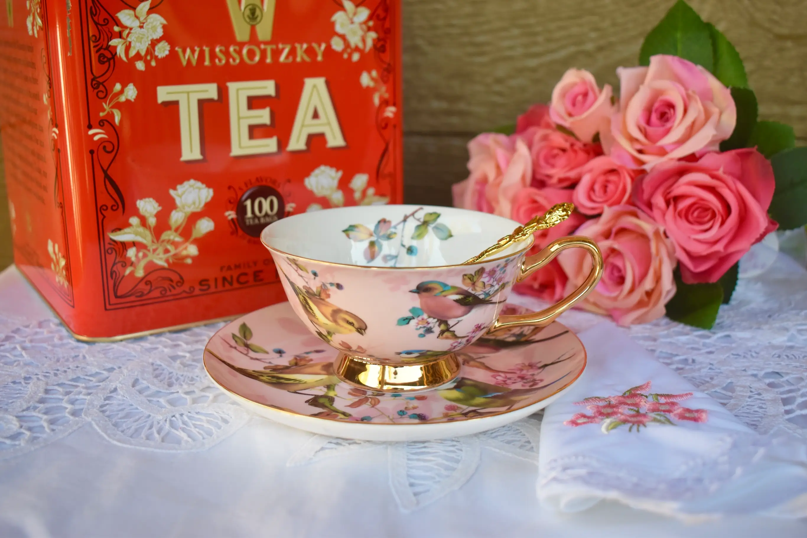All Little Cute Things - Wholesale Tea Set - Blush Pink and Gold with Birds Teacup and Saucer5